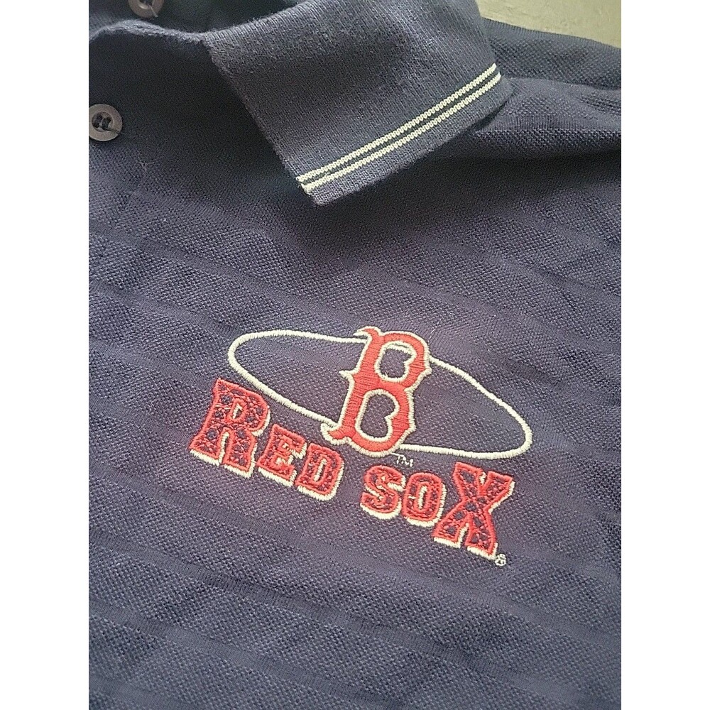 Vtg Embroidered Boston Red Sox Polo Shirt Mens Sz L Navy Blue Majestic NOS Large